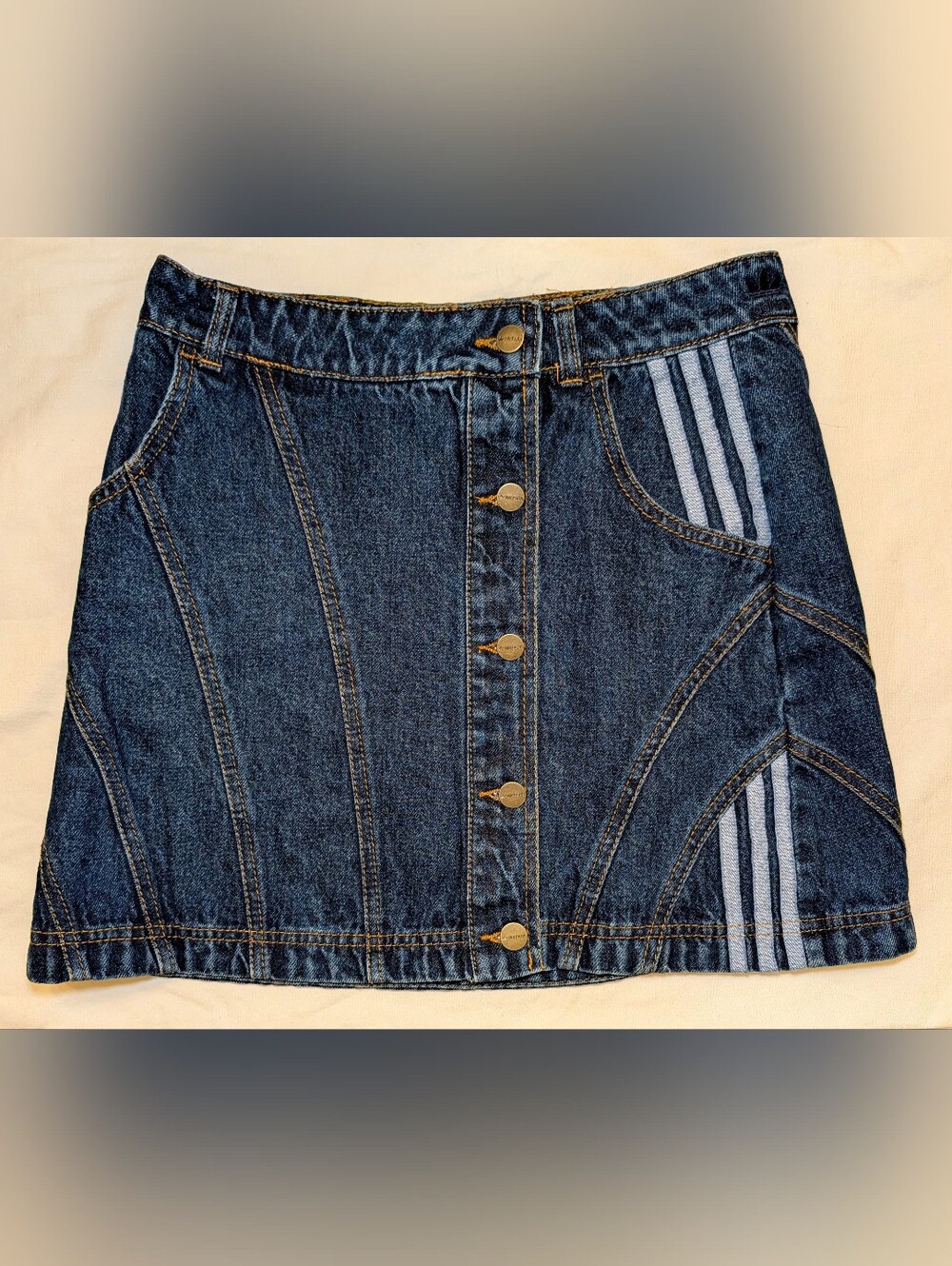ADIDAS x IVY PARK Beyonce Rodeo Denim Button Front Mini Skirt Indigo